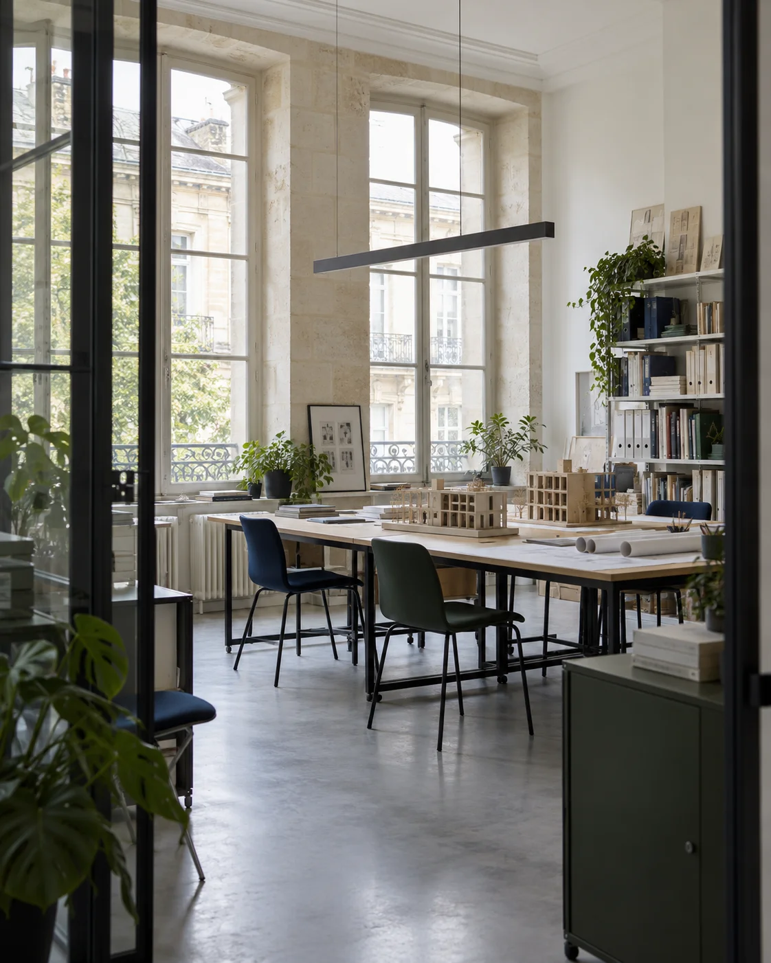 Plans et maquettes dans un atelier d’architecture — illustration